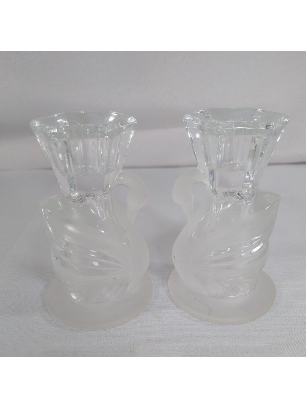 Partylite Swan Candle Holders 2 Pair Clear Frosted Crystal P0168 Candlestick